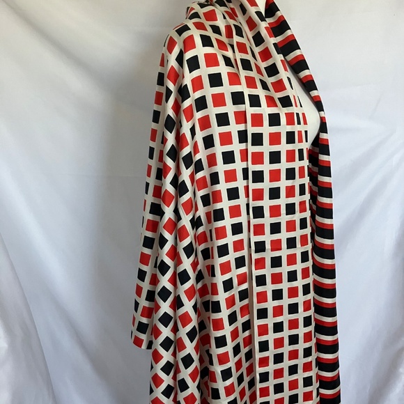 NORELL Silk Red and Black Checker and Stripe Print Fringe Hem Scarf Shawl - Picture 3 of 7